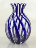 Japanese Glass Sake Bottle Vtg Clear Glass Blue Stripes Summer Reisyu Tokkuri TS