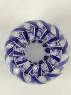 Japanese Glass Sake Bottle Vtg Clear Glass Blue Stripes Summer Reisyu Tokkuri TS