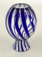 Japanese Glass Sake Bottle Vtg Clear Glass Blue Stripes Summer Reisyu Tokkuri TS