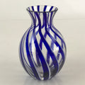 Japanese Glass Sake Bottle Vtg Clear Glass Blue Stripes Summer Reisyu Tokkuri TS