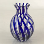 Japanese Glass Sake Bottle Vtg Clear Glass Blue Stripes Summer Reisyu Tokkuri TS