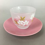 Japanese Glass Teacup Saucer Set Vtg Sakura Yunomi Coaster Cold Tea Sencha QT77
