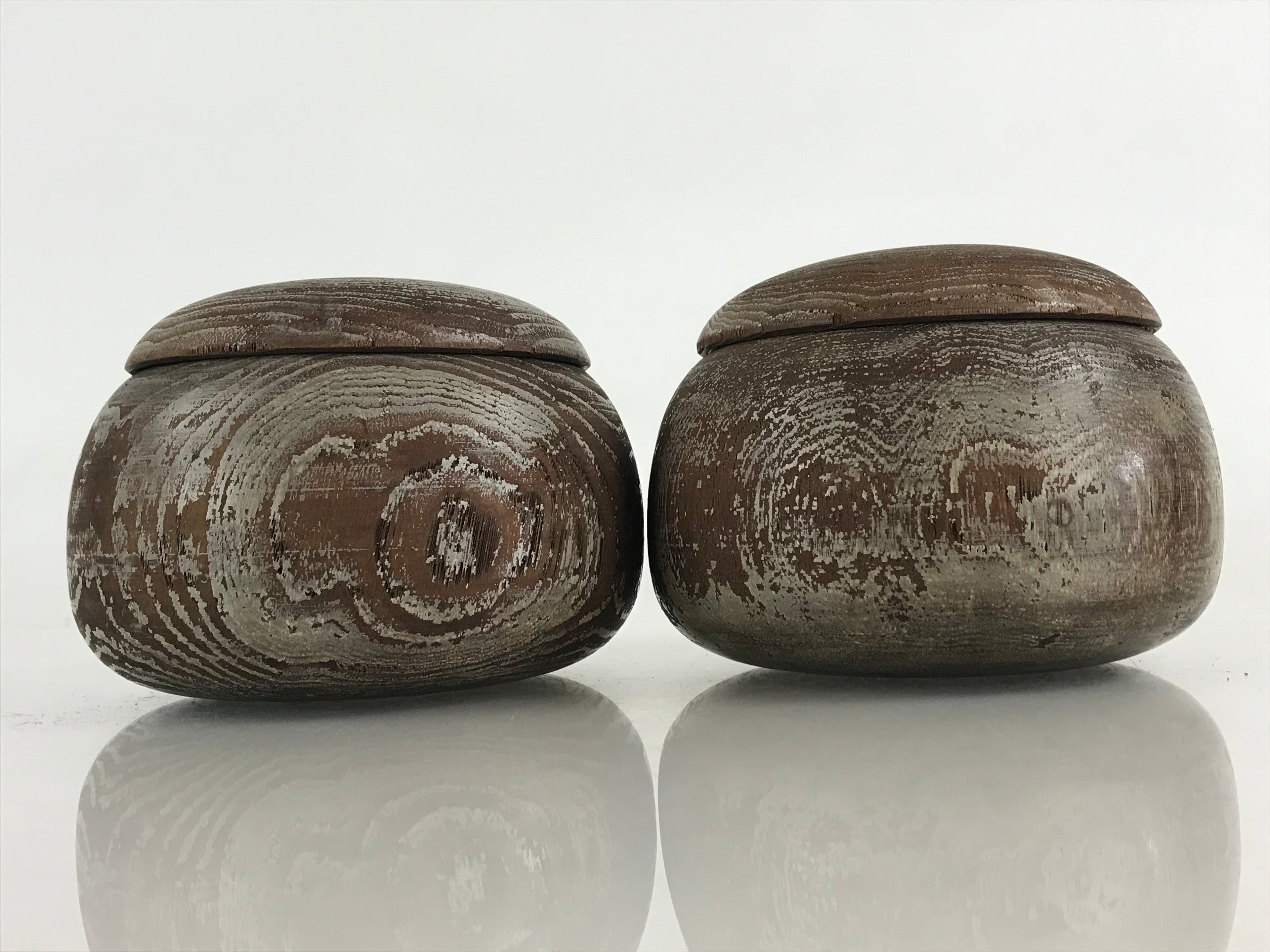 Japanese Go Stone Goishi Game Piece Complete Set Vtg Brown Wood Bowl GO81