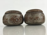 Japanese Go Stone Goishi Game Piece Complete Set Vtg Brown Wood Bowl GO81