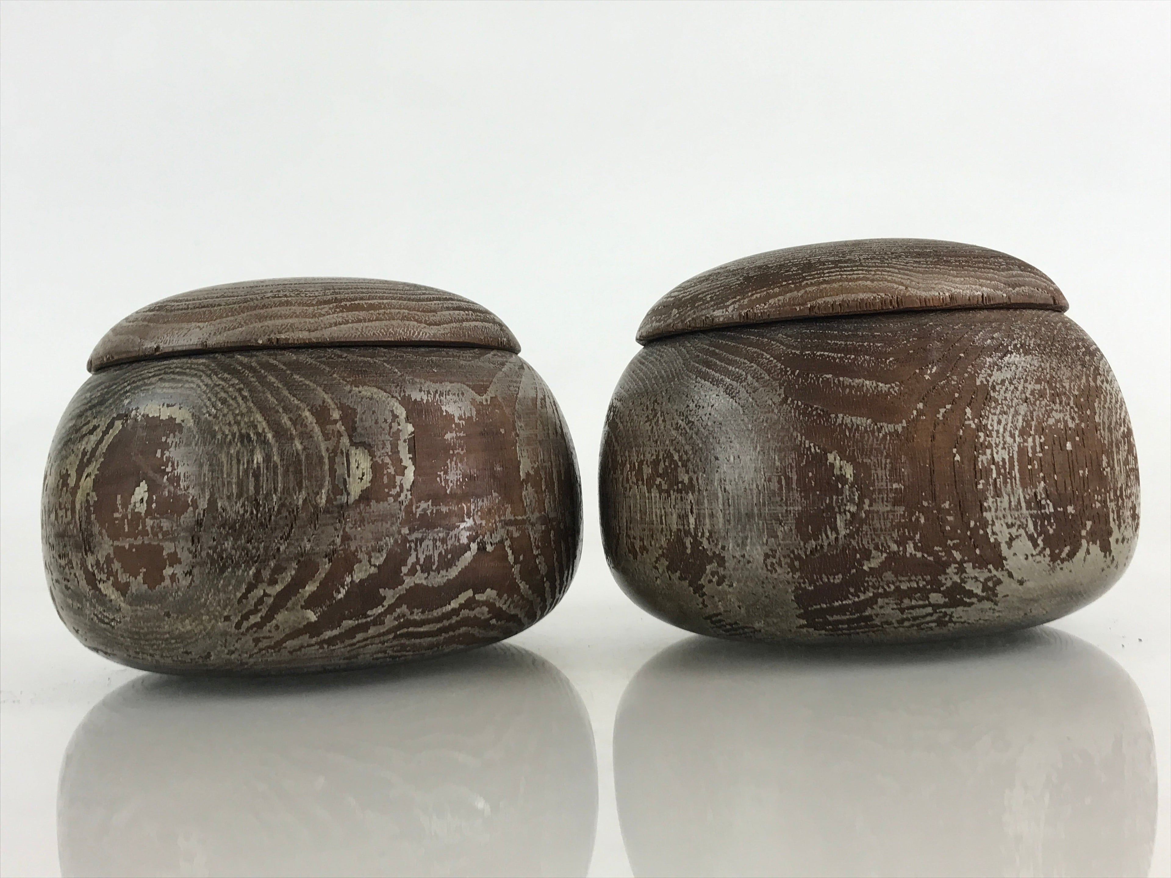 Japanese Go Stone Goishi Game Piece Complete Set Vtg Brown Wood Bowl GO81