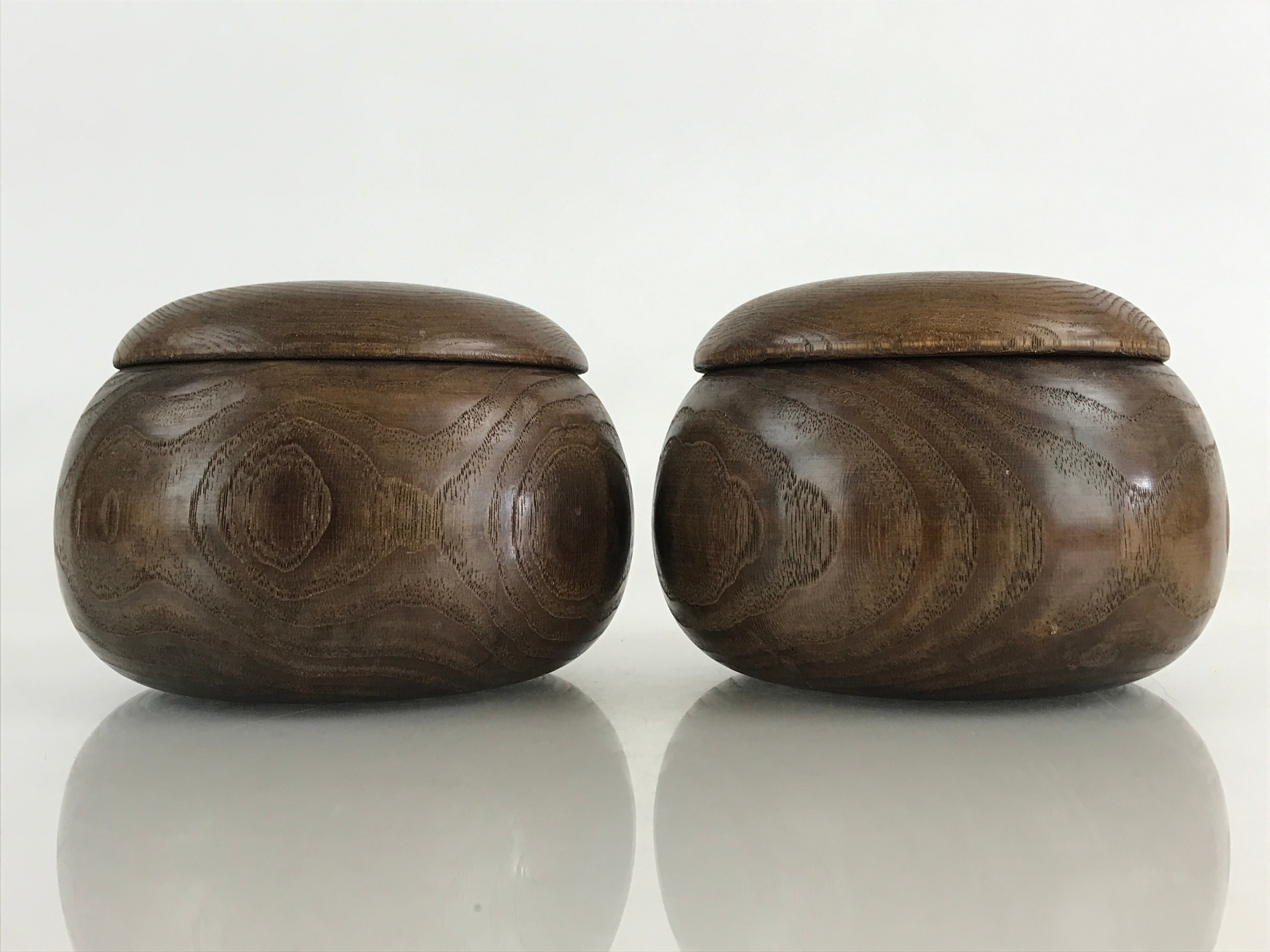 Japanese Go Stone Goishi Game Piece Complete Set Vtg Brown Wood Bowl GO82