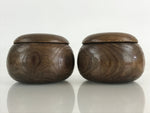 Japanese Go Stone Goishi Game Piece Complete Set Vtg Brown Wood Bowl GO82