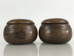 Japanese Go Stone Goishi Game Piece Complete Set Vtg Brown Wood Bowl GO82