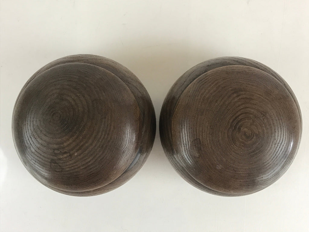 Japanese Go Stone Goishi Game Piece Complete Set Vtg Brown Wood Bowl GO82