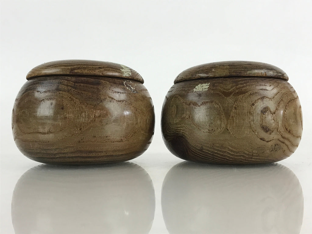 Japanese Go Stone Goishi Game Piece Set Vtg Brown Bowl Black White GO79