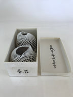Japanese Go Stone Goishi Game Piece Set Vtg Dark Brown Bowl Black White GO78