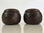 Japanese Go Stone Goishi Game Piece Set Vtg Dark Brown Bowl Black White GO78