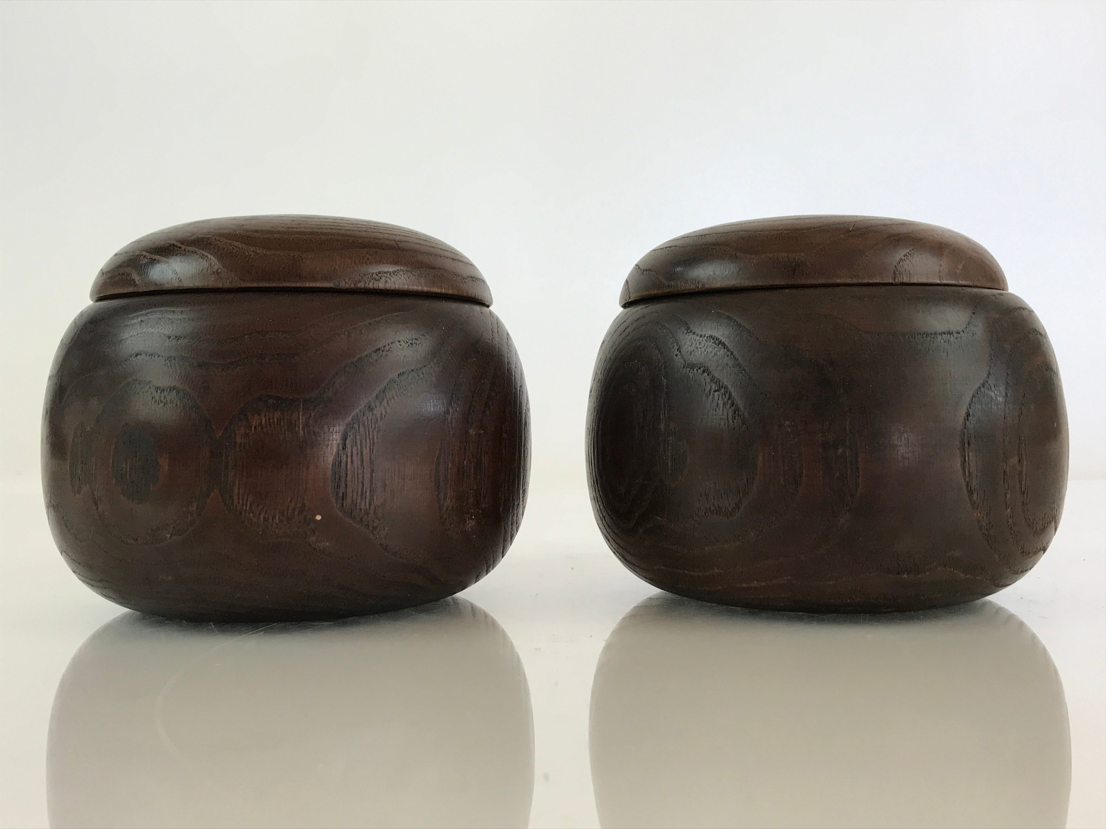 Japanese Go Stone Goishi Game Piece Set Vtg Dark Brown Bowl Black White GO78