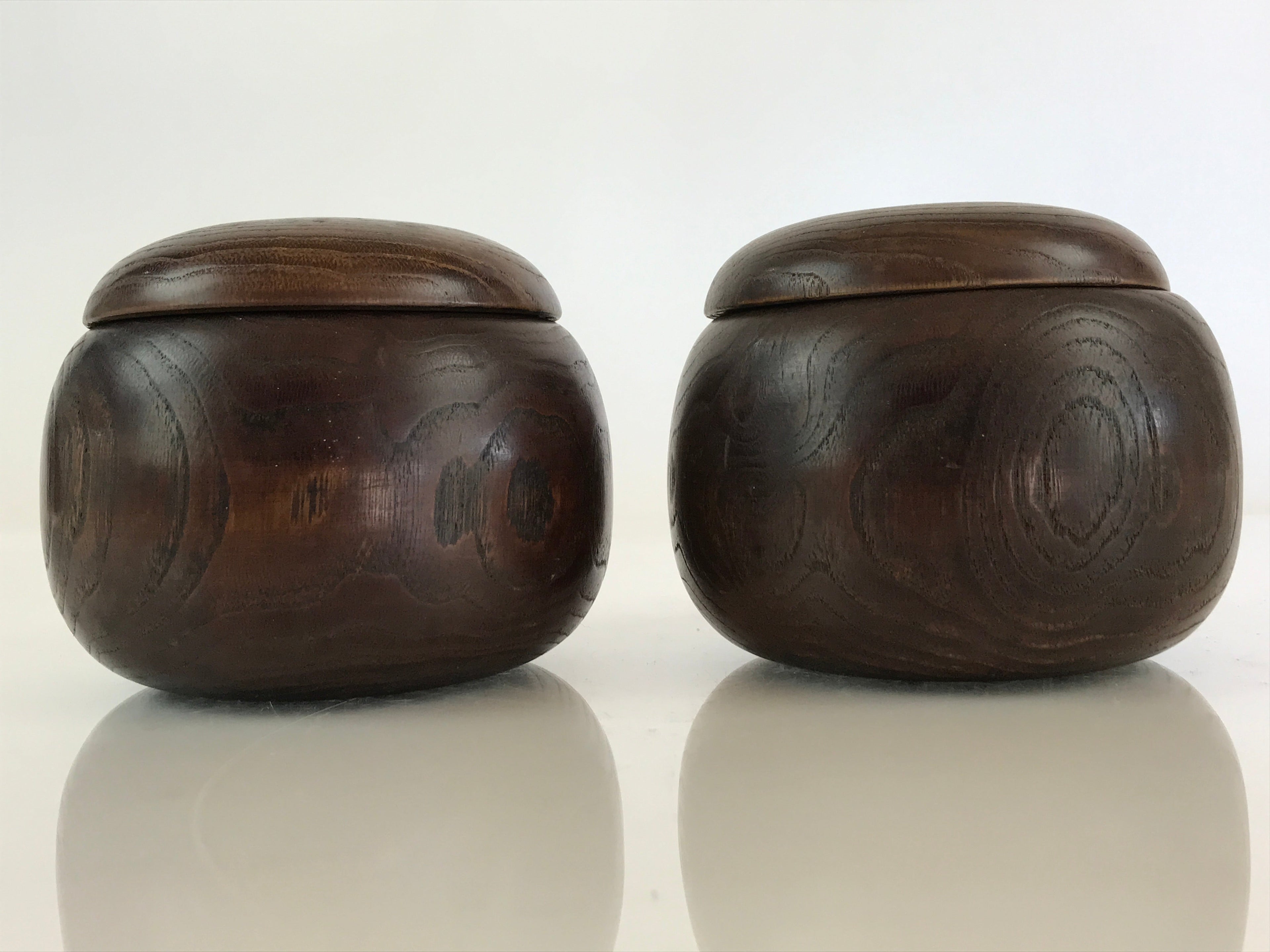 Japanese Go Stone Goishi Game Piece Set Vtg Dark Brown Bowl Black White GO78