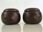 Japanese Go Stone Goishi Game Piece Set Vtg Dark Brown Bowl Black White GO78