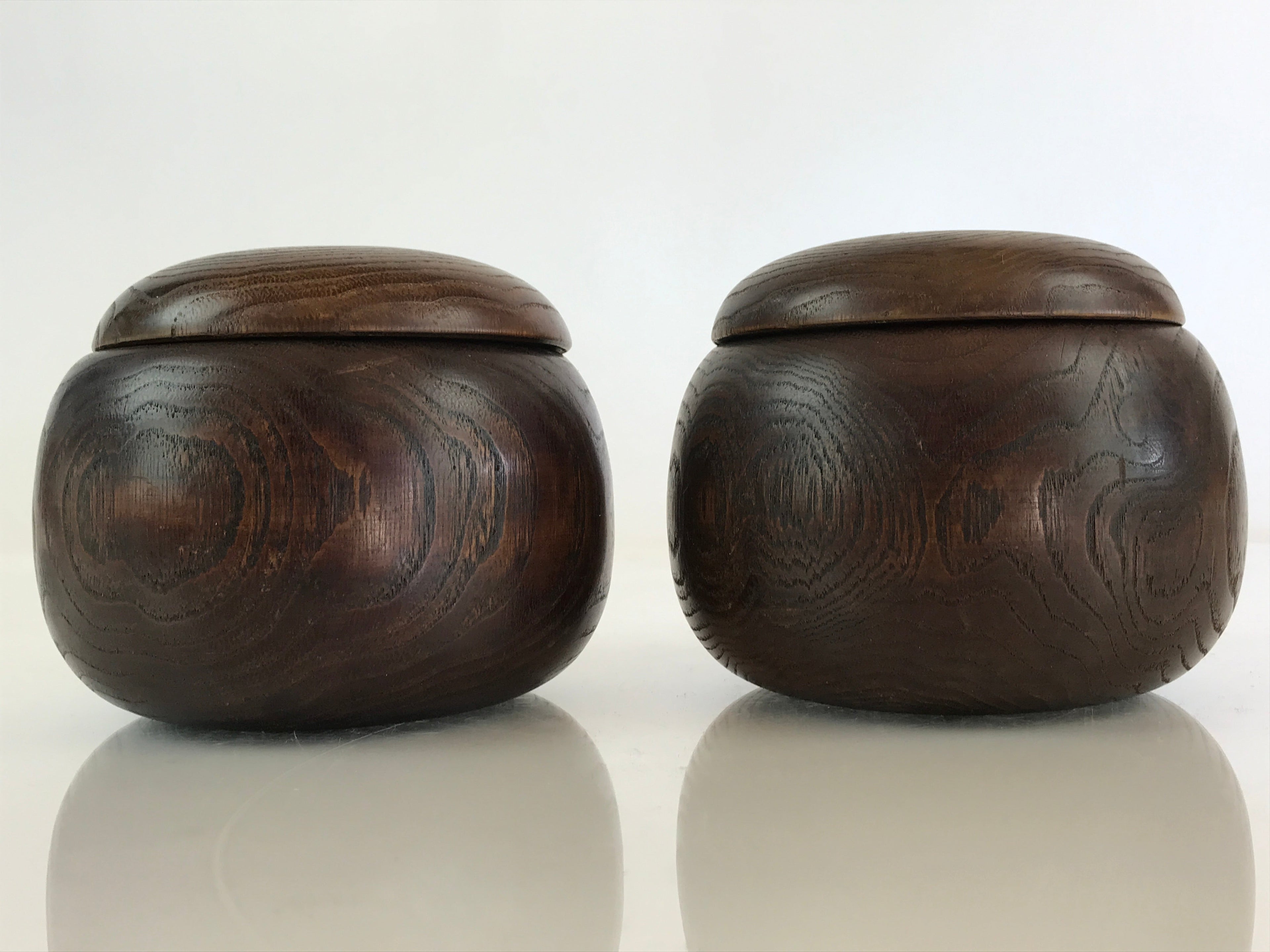 Japanese Go Stone Goishi Game Piece Set Vtg Dark Brown Bowl Black White GO78