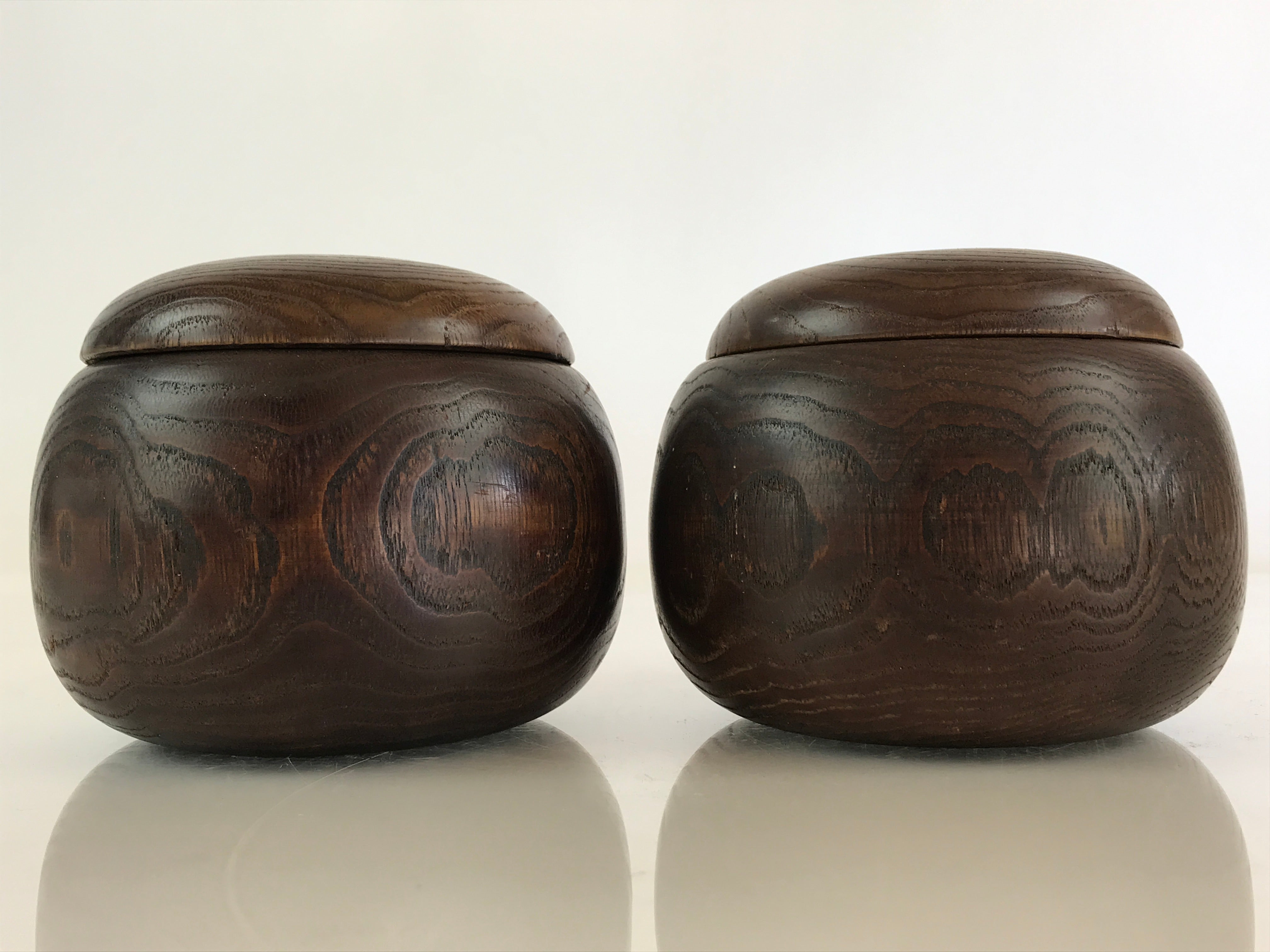Japanese Go Stone Goishi Game Piece Set Vtg Dark Brown Bowl Black Whit ...