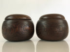 Japanese Go Stone Goishi Game Piece Set Vtg Dark Brown Bowl Black White GO78