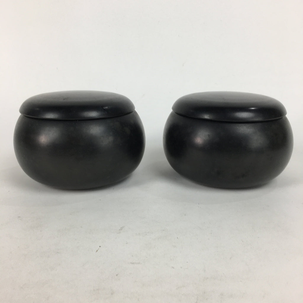Japanese Go Stone Vtg Goishi Game Piece Set Black Bowl Black White GO65
