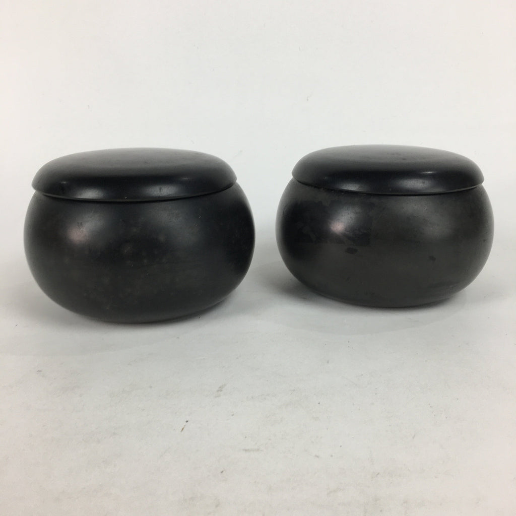 Japanese Go Stone Vtg Goishi Game Piece Set Black Bowl Black White GO65