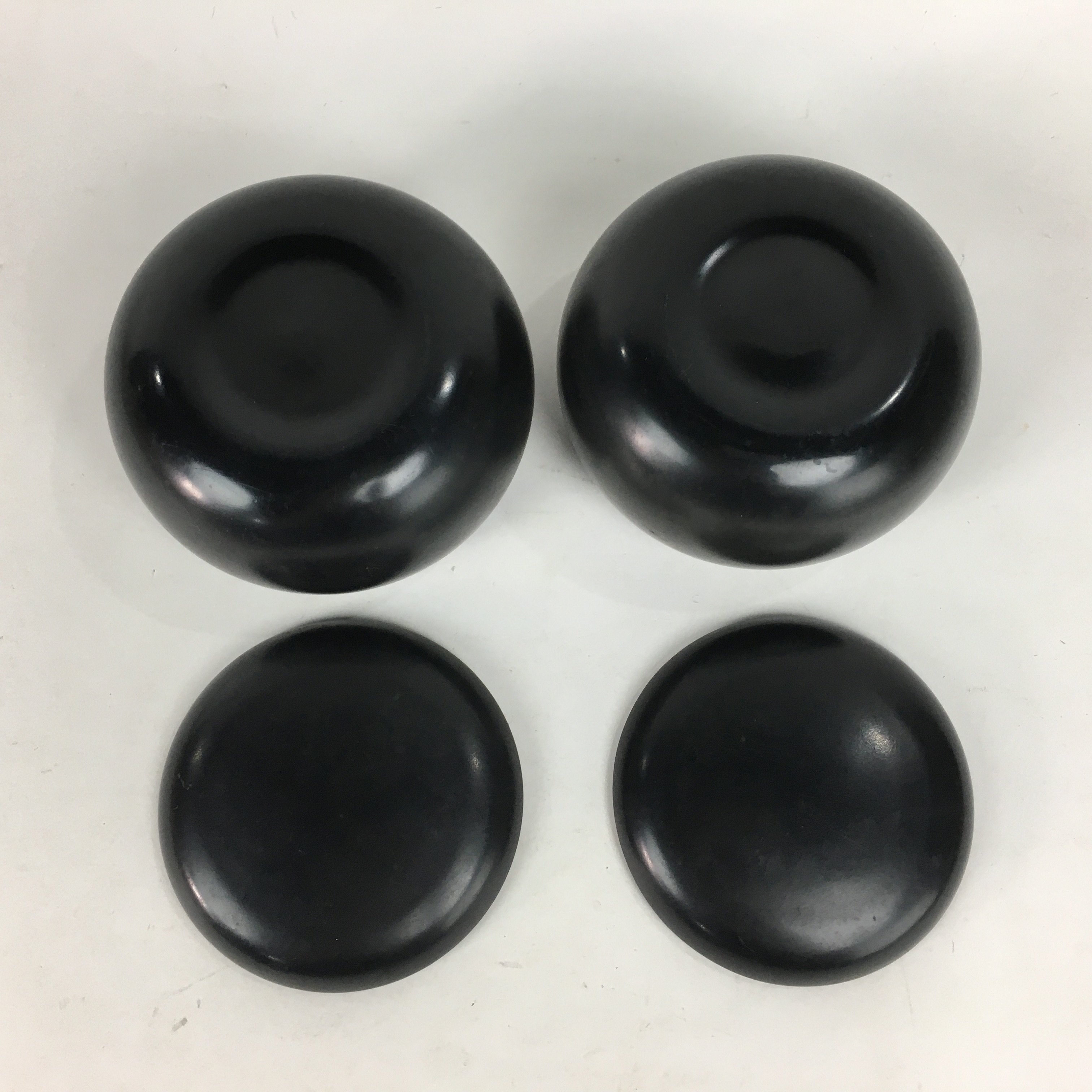 Japanese Go Stone Vtg Goishi Game Piece Set Black Bowl Black White GO65