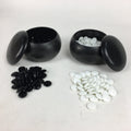 Japanese Go Stone Vtg Goishi Game Piece Set Black Bowl Black White GO65