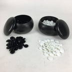 Japanese Go Stone Vtg Goishi Game Piece Set Black Bowl Black White GO65
