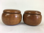 Japanese Go Stone Vtg Goishi Game Piece Set Brown Bowl Black White GO67