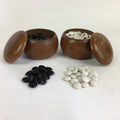 Japanese Go Stone Vtg Goishi Game Piece Set Brown Bowl Black White GO67