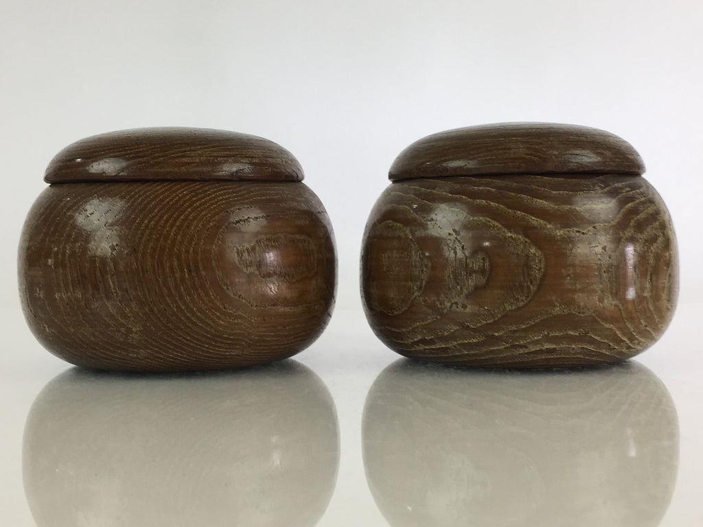 Japanese Go Stone Vtg Goishi Game Piece Set Dark Brown Bowl Black White GO70
