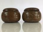 Japanese Go Stone Vtg Goishi Game Piece Set Dark Brown Bowl Black White GO70