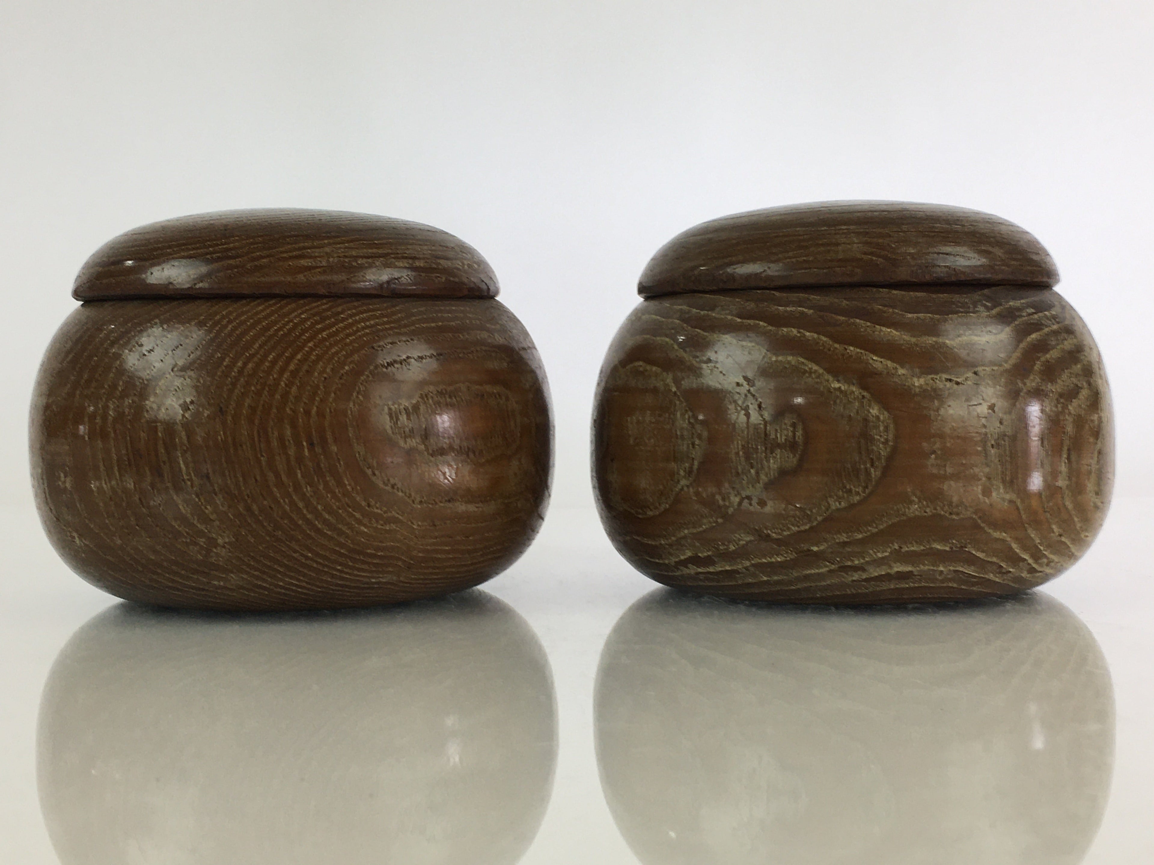 Japanese Go Stone Vtg Goishi Game Piece Set Dark Brown Bowl Black White GO70