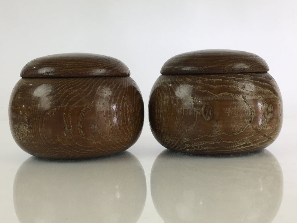 Japanese Go Stone Vtg Goishi Game Piece Set Dark Brown Bowl Black White GO70