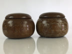 Japanese Go Stone Vtg Goishi Game Piece Set Dark Brown Bowl Black White GO70