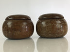 Japanese Go Stone Vtg Goishi Game Piece Set Dark Brown Bowl Black White GO70