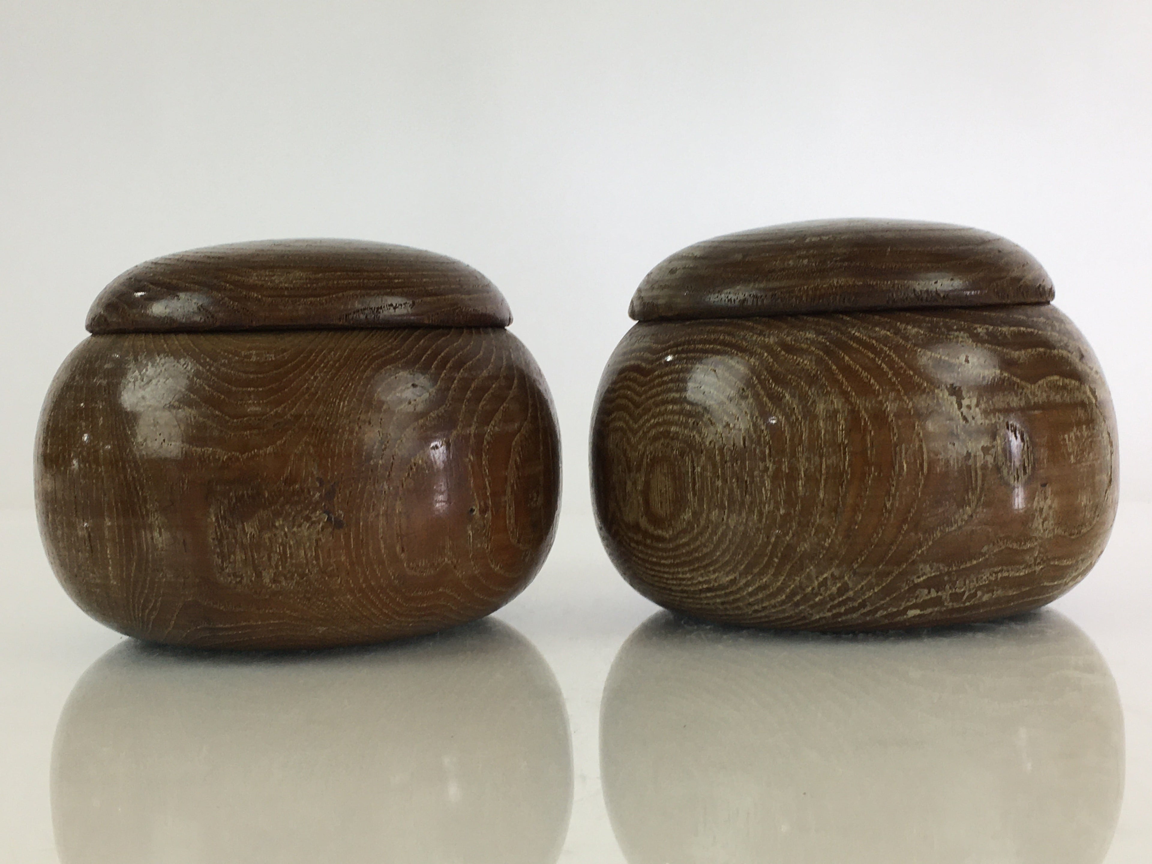 Japanese Go Stone Vtg Goishi Game Piece Set Dark Brown Bowl Black White GO70