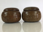 Japanese Go Stone Vtg Goishi Game Piece Set Dark Brown Bowl Black White GO70