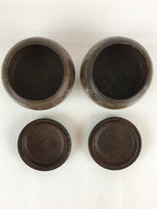 Japanese Go Stone Vtg Goishi Game Piece Set Dark Brown Bowl Black White GO70