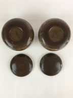 Japanese Go Stone Vtg Goishi Game Piece Set Dark Brown Bowl Black White GO70
