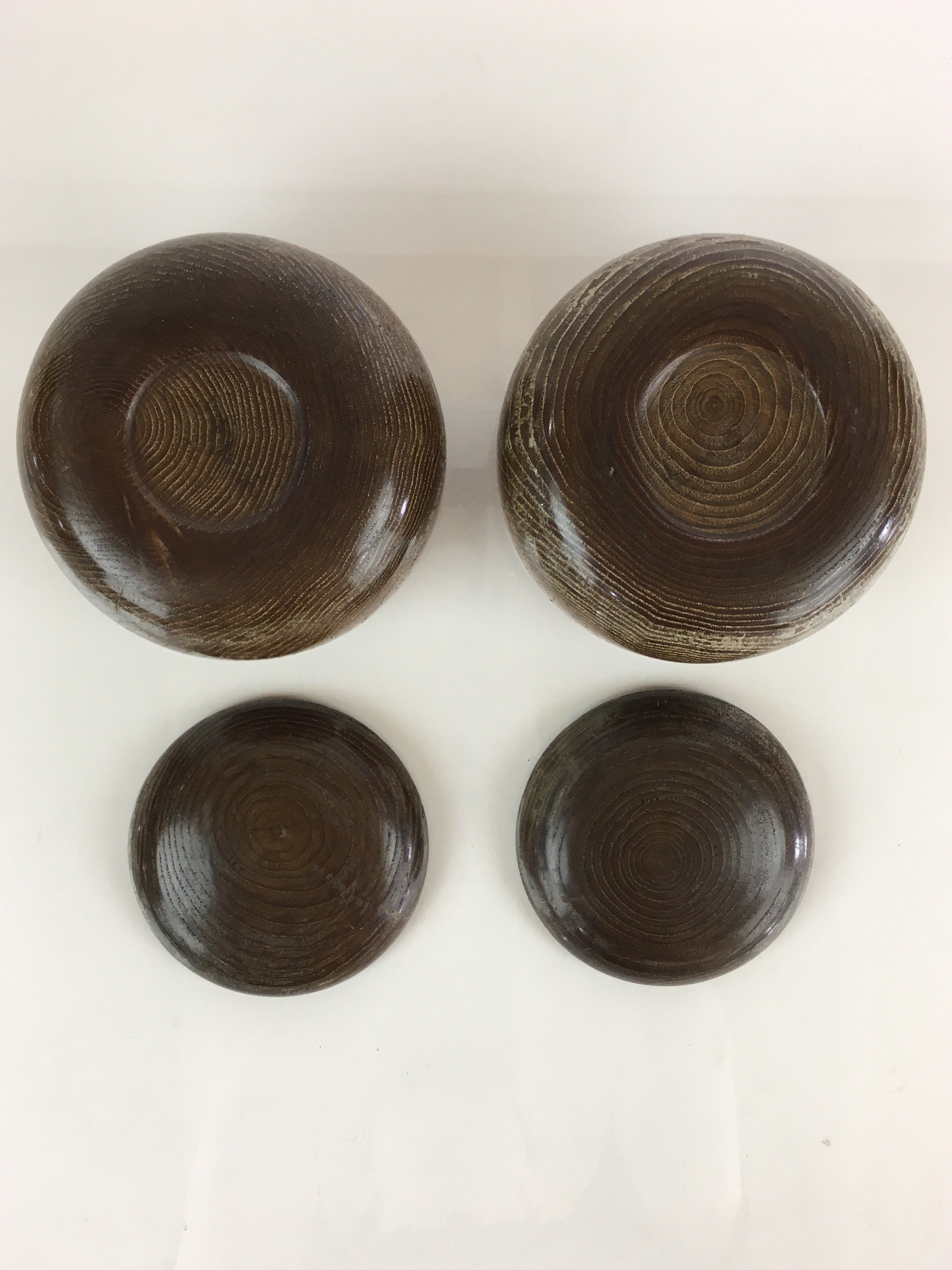 Japanese Go Stone Vtg Goishi Game Piece Set Dark Brown Bowl Black White GO70