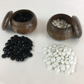 Japanese Go Stone Vtg Goishi Game Piece Set Dark Brown Bowl Black White GO70