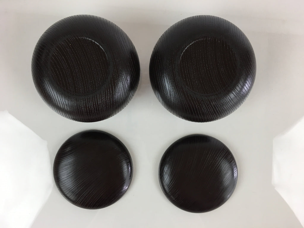 Japanese Go Stone Vtg Goishi Game Piece Set Dark Brown Bowl Black White GO71
