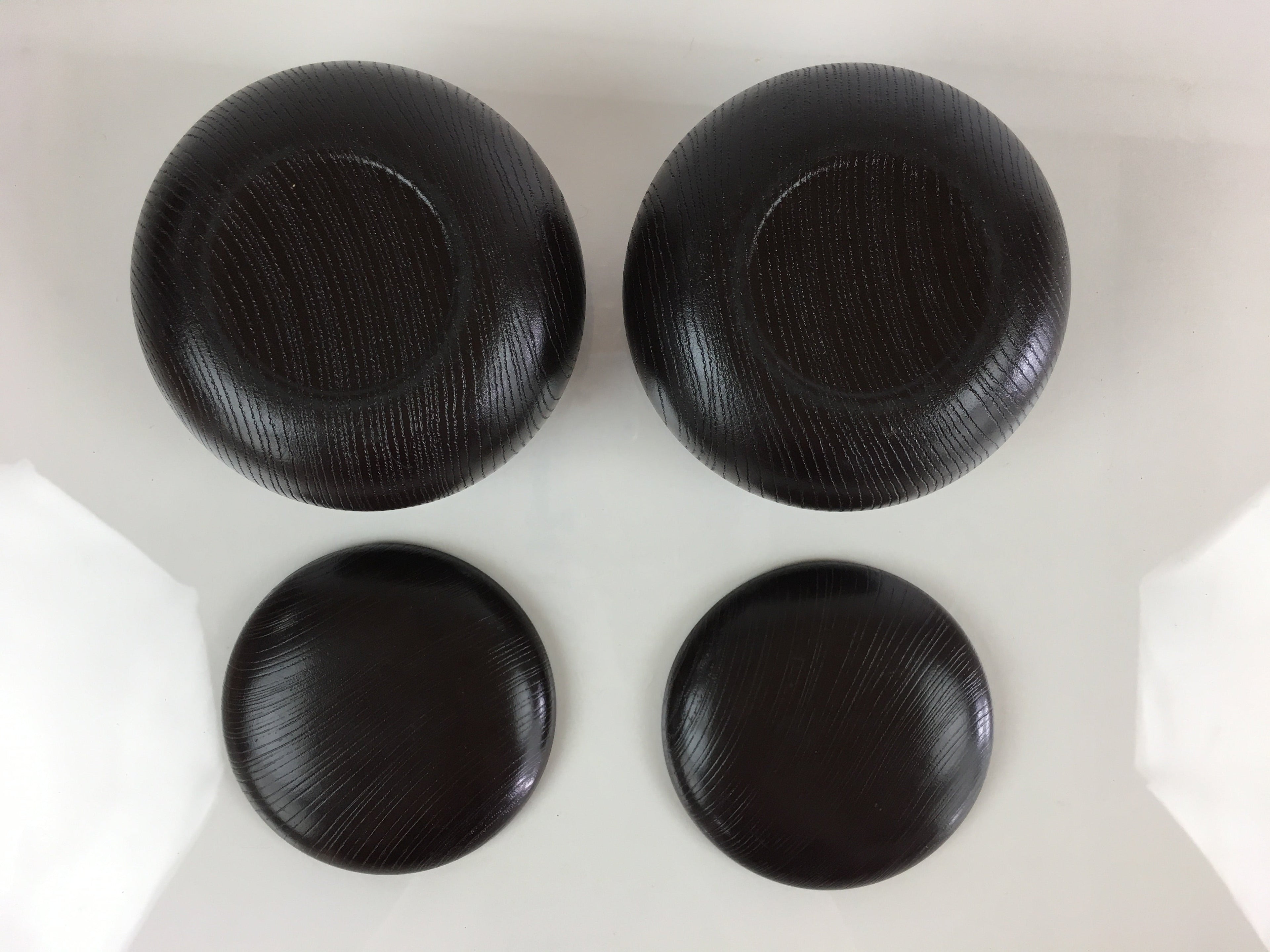 Japanese Go Stone Vtg Goishi Game Piece Set Dark Brown Bowl Black White GO71