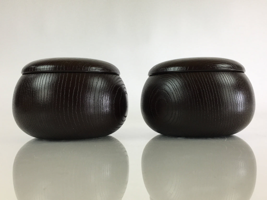 Japanese Go Stone Vtg Goishi Game Piece Set Dark Brown Bowl Black White GO71