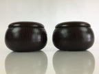Japanese Go Stone Vtg Goishi Game Piece Set Dark Brown Bowl Black White GO71