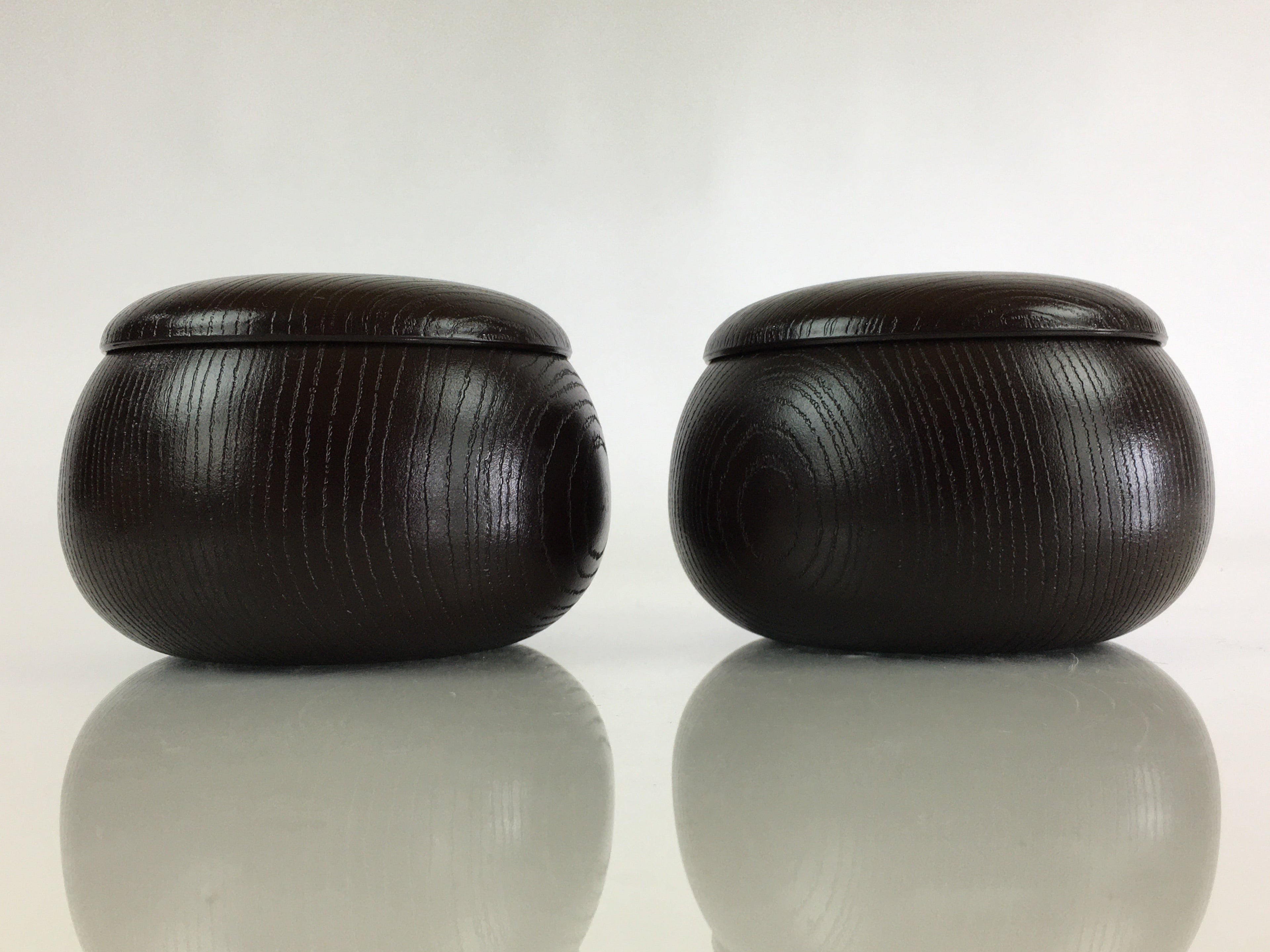 Japanese Go Stone Vtg Goishi Game Piece Set Dark Brown Bowl Black White GO71