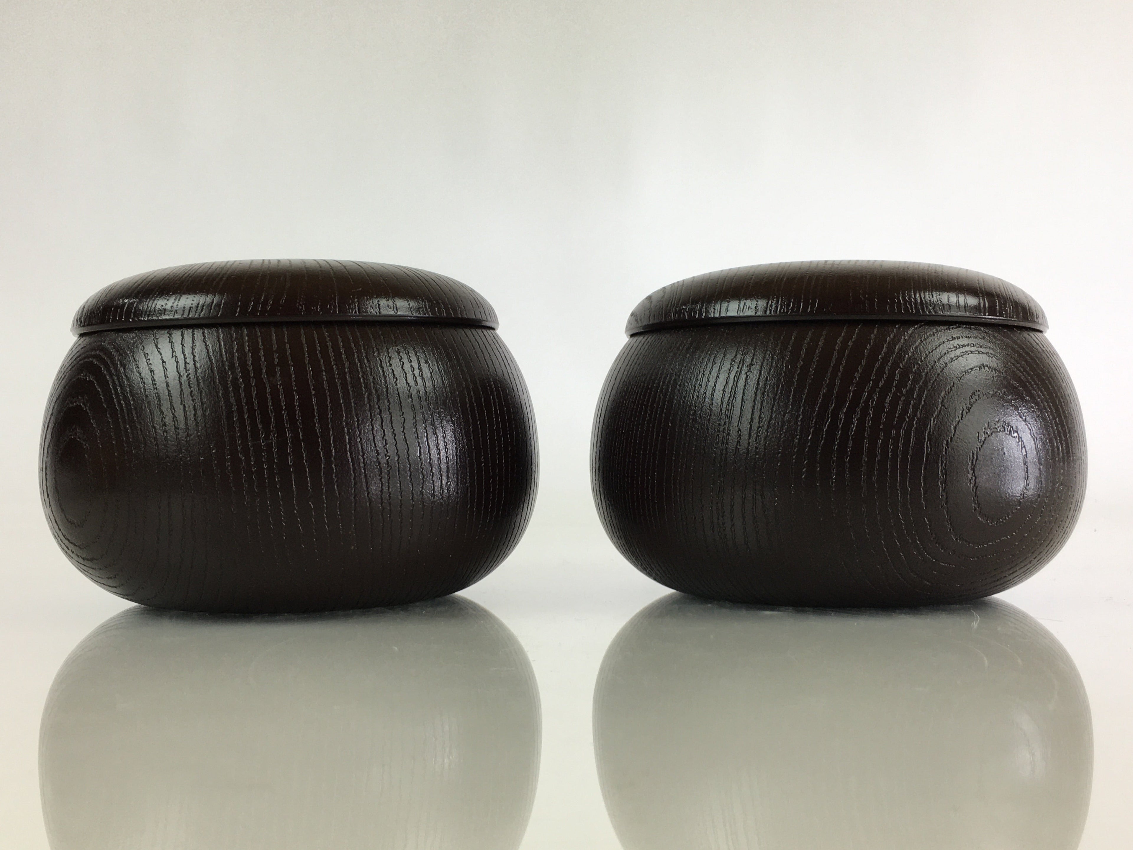 Japanese Go Stone Vtg Goishi Game Piece Set Dark Brown Bowl Black White GO71