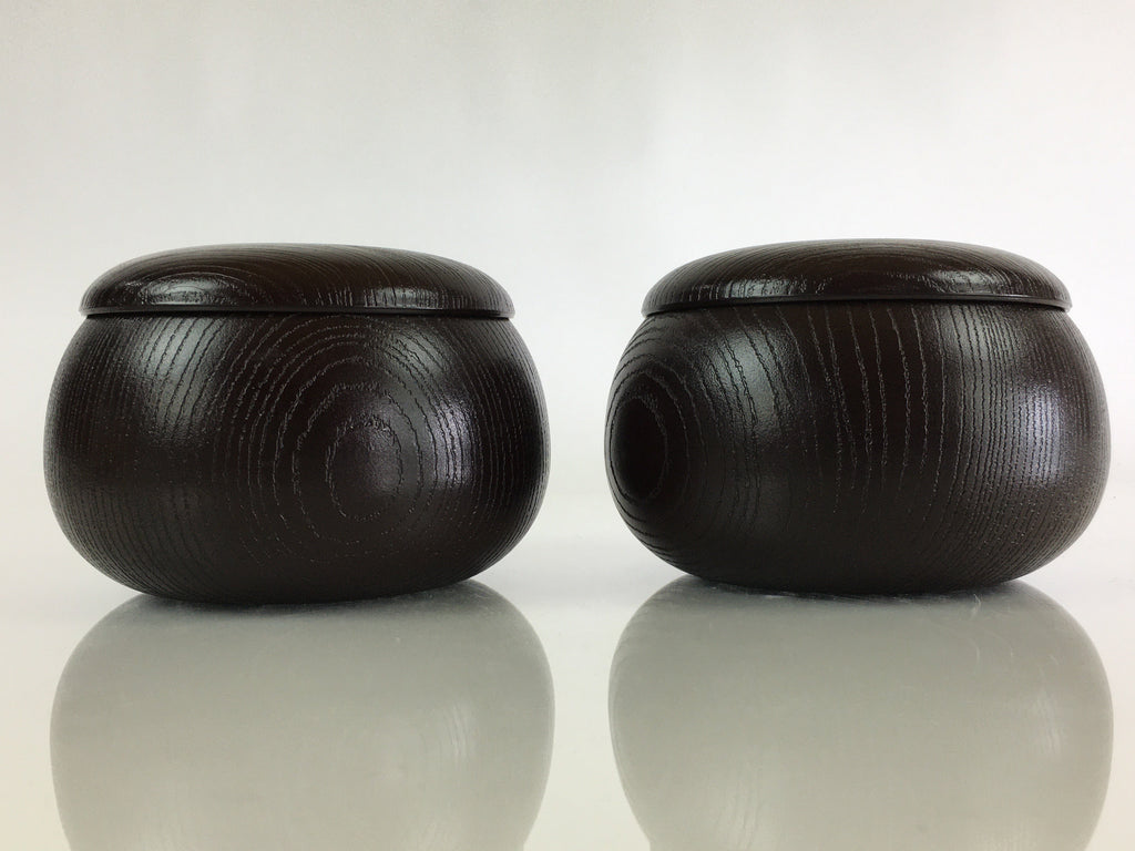 Japanese Go Stone Vtg Goishi Game Piece Set Dark Brown Bowl Black White GO71