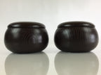 Japanese Go Stone Vtg Goishi Game Piece Set Dark Brown Bowl Black White GO71