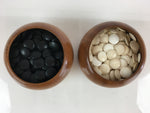 Japanese Go Stone Vtg Goishi Game Piece Set Light Brown Bowl Black White GO68